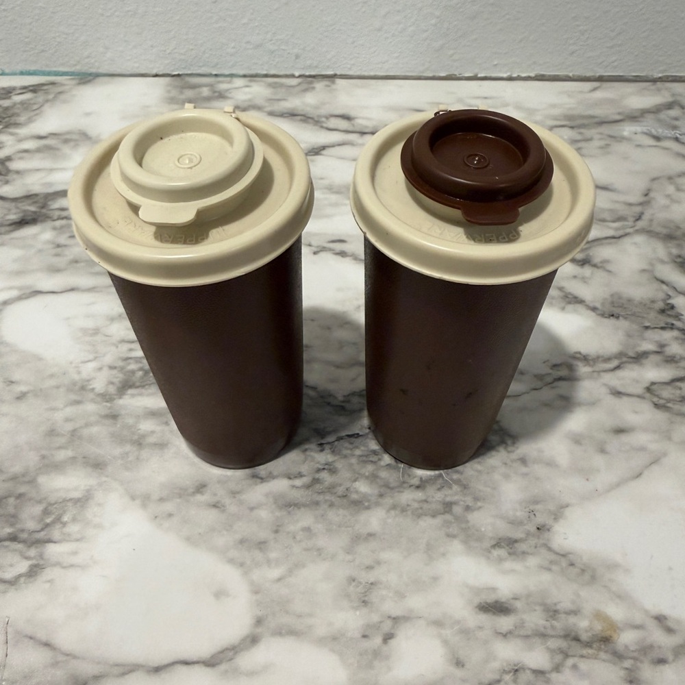 Tupperware Brown and Cream salt/pepper